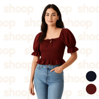 Blusa Crop con Lazo Frontal y Mangas Bombachas