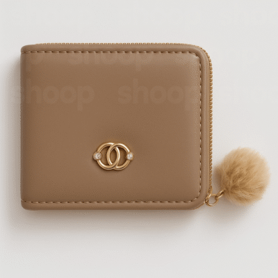 Monedero con Pompon y Detalles Dorados