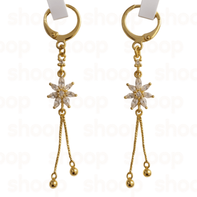 Aretes Dorados de Acero con Flor de Circonias